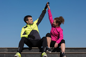 Image showing congratulate and happy to finish morning workout