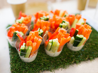 Image showing close up of vegetable snacks on table decoration