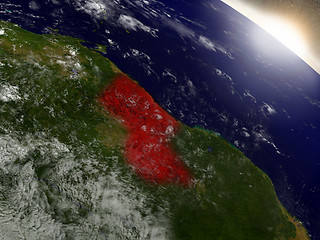 Image showing Guyana from space highlighted in red