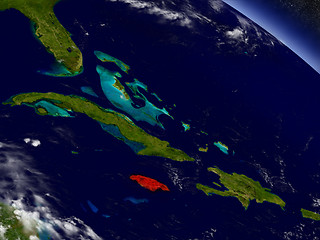 Image showing Jamaica from space highlighted in red