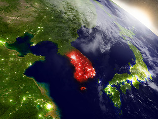 Image showing South Korea from space highlighted in red