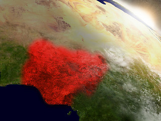 Image showing Nigeria from space highlighted in red