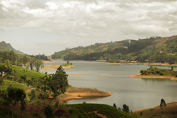 Image showing view to lake or river from land hills on Sri Lanka