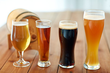 Image showing close up of different beers in glasses on table