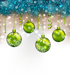 Image showing Traditional decoration with fir branches and glass balls for Hap