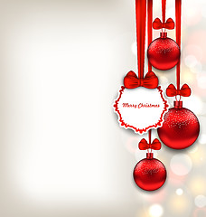 Image showing Xmas Background with Celebration Card and Glass Balls