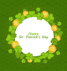 Image showing celebration card with shamrocks and golden coins for St. Patrick