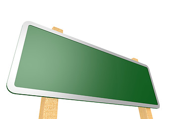 Image showing Green road sign with wood stand.