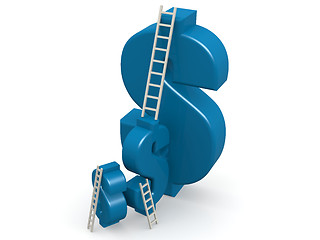 Image showing Blue dollar sign with ladder