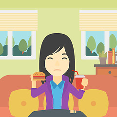 Image showing Woman eating hamburger vector illustration.