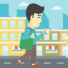 Image showing Man walking with smartphone vector illustration.