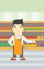 Image showing Friendly supermarket worker vector illustration.