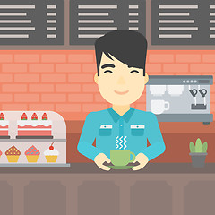 Image showing Man making coffee vector illustration.