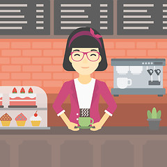 Image showing Woman making coffee vector illustration.