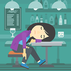 Image showing Drunk woman sleeping in bar.