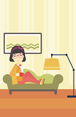 Image showing Wioman lying with cup of tea vector illustration.