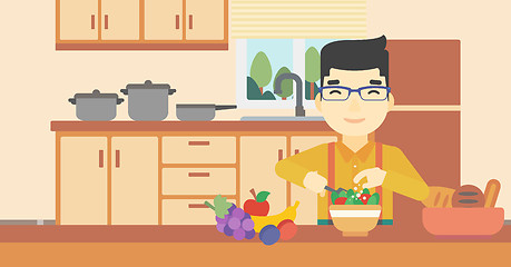 Image showing Man cooking vegetable salad vector illustration.