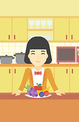 Image showing Woman with fresh fruits vector illustration.