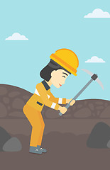 Image showing Miner working with pickaxe vector illustration.