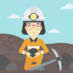 Image showing Miner holding coal in hands vector illustration.