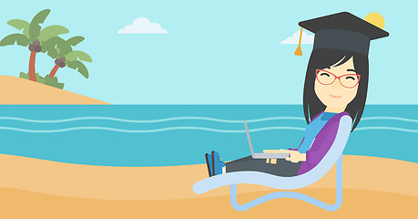 Image showing Graduate lying in chaise lounge with laptop.