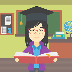 Image showing Graduate with book in hands vector illustration.