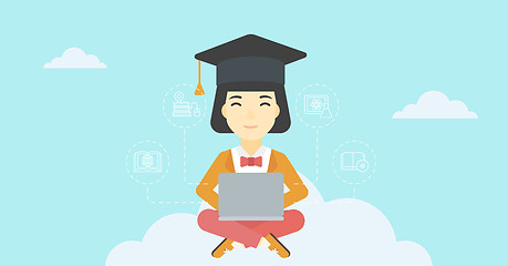 Image showing Graduate sitting on cloud vector illustration.