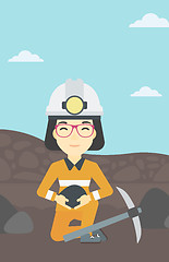 Image showing Miner holding coal in hands vector illustration.