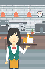 Image showing Waitress with like button vector illustration.