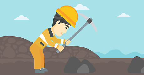 Image showing Miner working with pickaxe vector illustration.