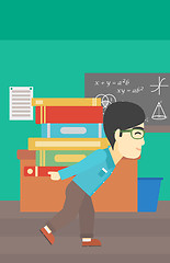 Image showing Student with pile of books vector illustration.