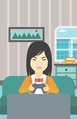 Image showing Woman playing video game vector illustration.