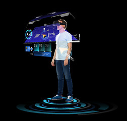 Image showing happy man in virtual reality headset or 3d glasses