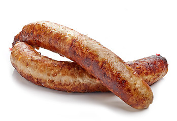 Image showing grilled sausages on white background