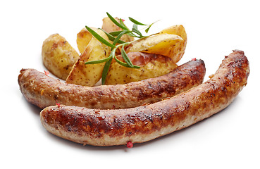 Image showing grilled sausages and potatoes