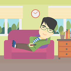 Image showing Man lying on sofa vector illustration.