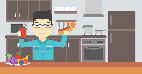 Image showing Man eating fast food vector illustration.