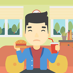 Image showing Man eating hamburger vector illustration.