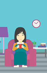 Image showing Woman drinking coffee or tea vector illustration.