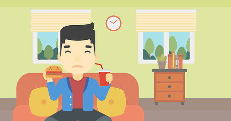 Image showing Man eating hamburger vector illustration.