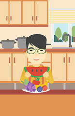 Image showing Man eating watermelon vector illustration.