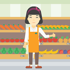 Image showing Friendly supermarket worker vector illustration.