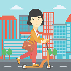 Image showing Woman riding kick scooter vector illustration.