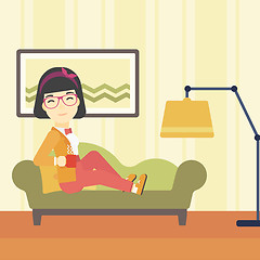 Image showing Wioman lying with cup of tea vector illustration.