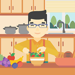 Image showing Man cooking vegetable salad vector illustration.