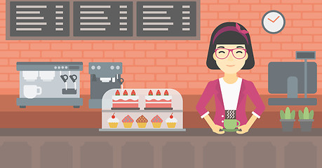 Image showing Woman making coffee vector illustration.