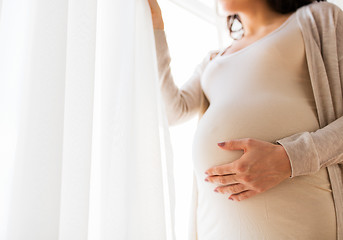 Image showing close up of pregnant woman with big belly