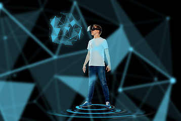 Image showing happy man in virtual reality headset or 3d glasses