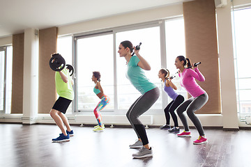 Image showing group of people exercising with barbell in gym