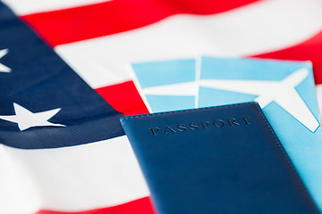 Image showing american flag, passport and air tickets